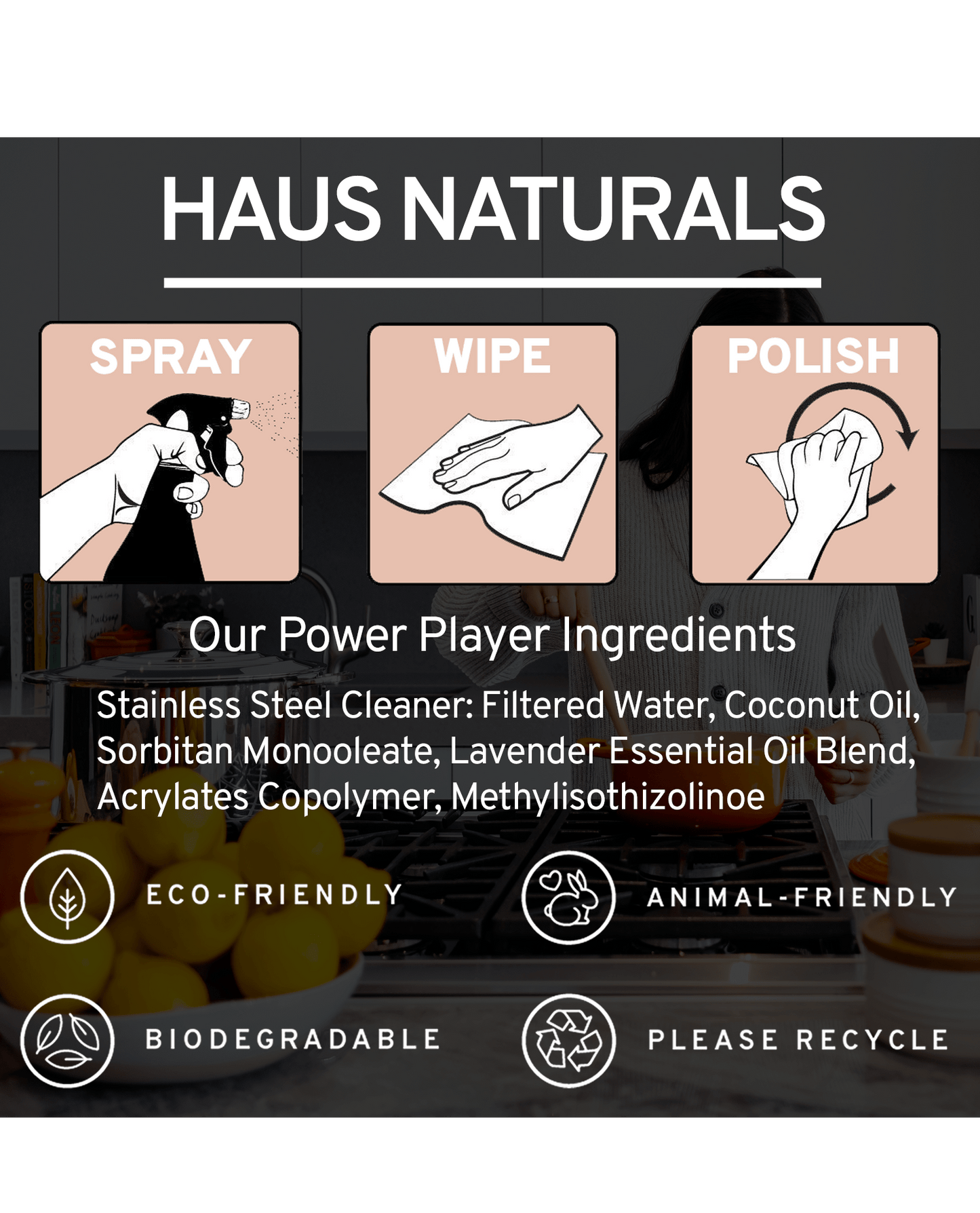 Haus Naturals Stainless Steel Cleaner Ingredients