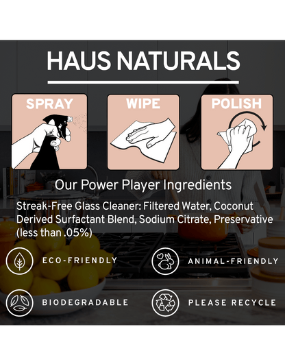 Haus Naturals streak-free glass cleaner product information